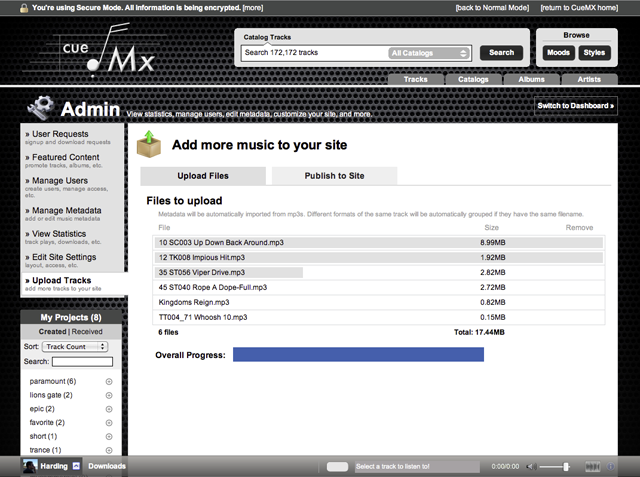 Batch uploader in action on SourceAudio.