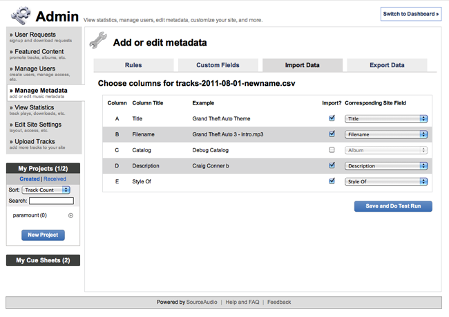 metadata uploader on SourceAudio