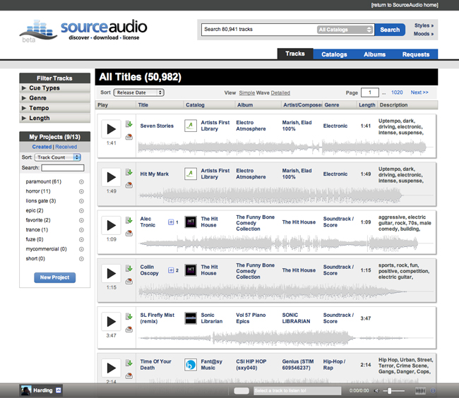 new SourceAudio track line listings