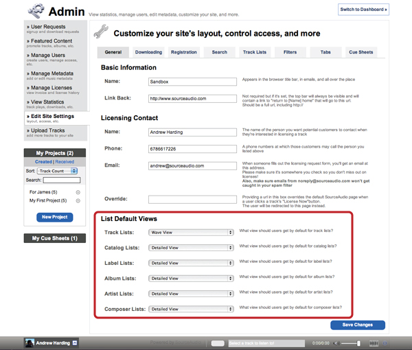 SourceAudio default line listing view control