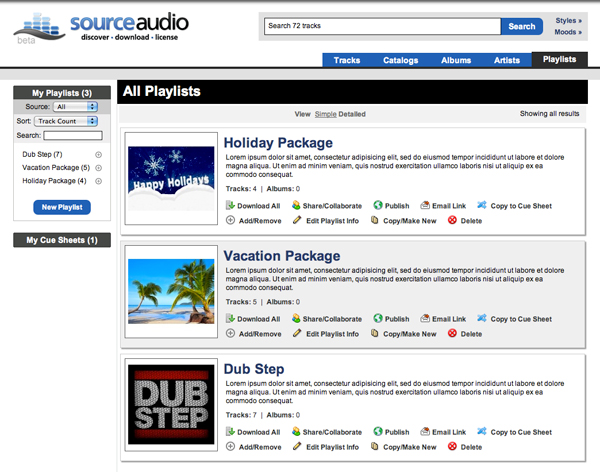 SourceAudio published playlists