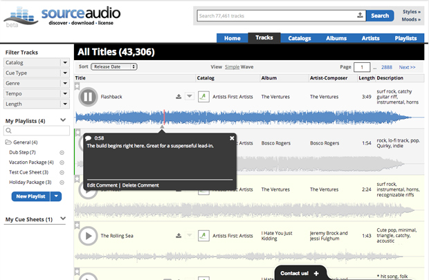 Comments also appear in the waveform view of track list pages.