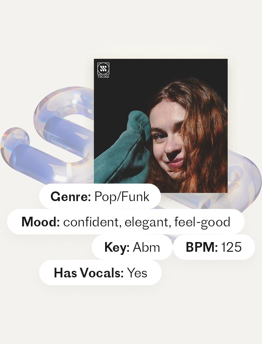 A track tagged by AI: Genre Pop/Funk, Mood confident, elegant, feel-good, Key Abm, BPM 125, Has Vocals Yes