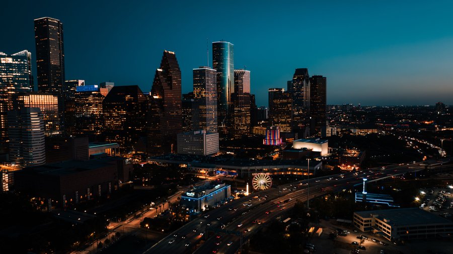 The Houston skyline at night