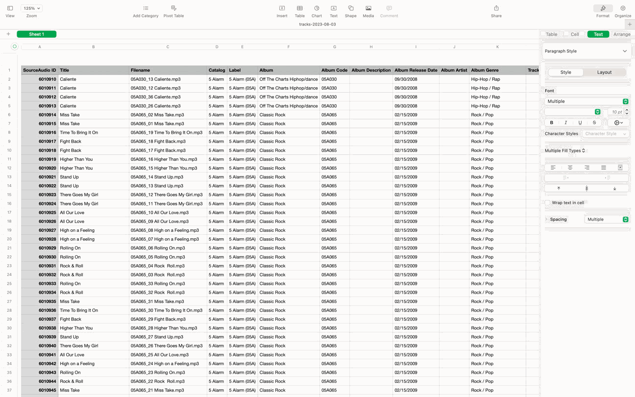 Bulk metadata editing in SourceAudio