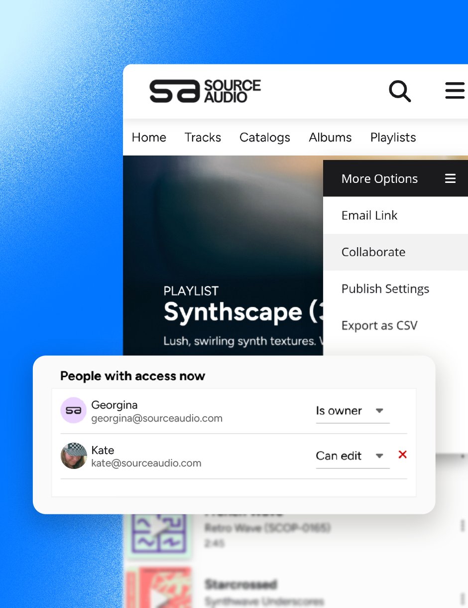 A SourceAudio playlist shared with a client