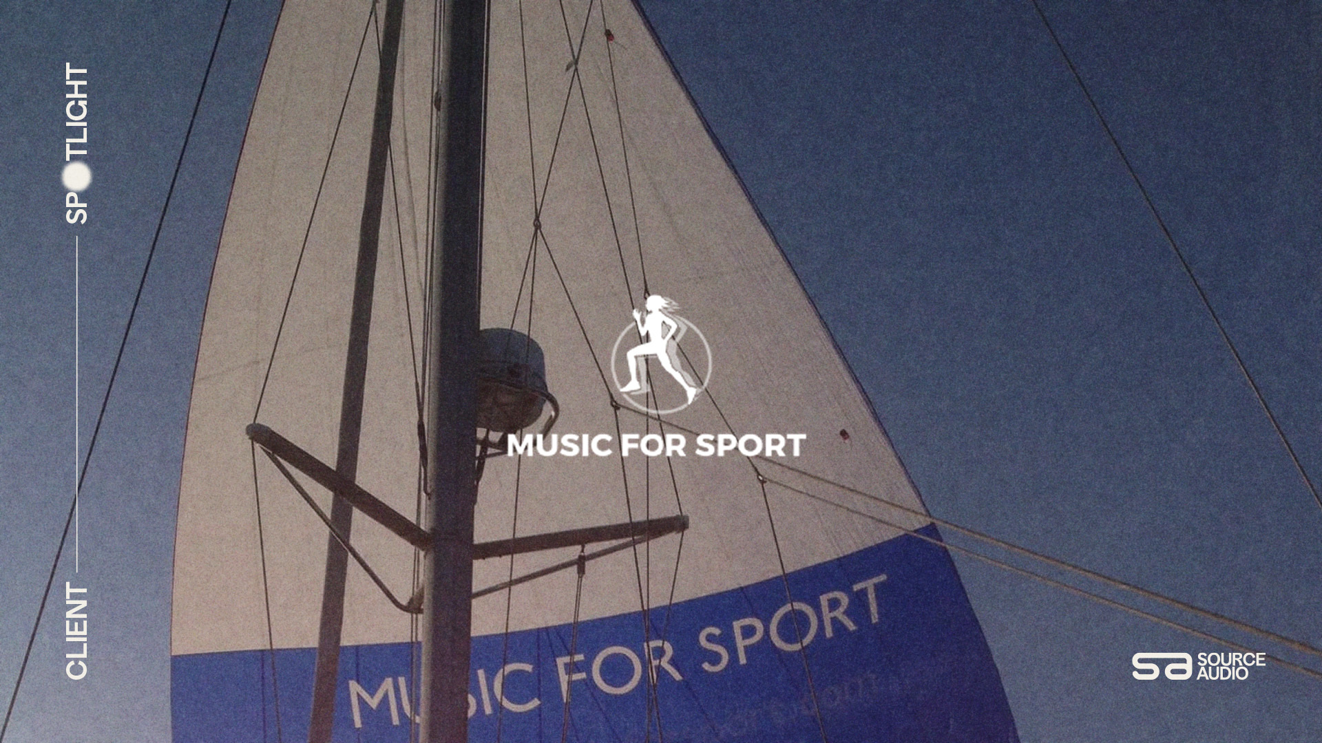 SourceAudio Client Spotlight on Music for Sport. The library's logo on a sailboat's branded "Music for Sport" sail.